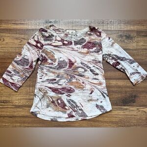 Orvis Women's Swirl Pattern Quarter Sleeve Top - Burgundy and Gray